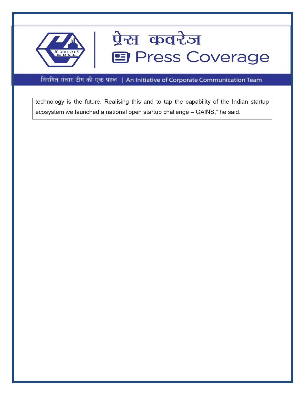 Press Coverage : The Print, 28 Jul 23 : Mine Detector AUV Launched